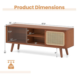Modern TV Stand with Rattan Glass Sliding Doors-Brown view 5
