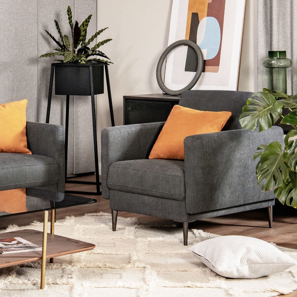 Modern Upholstered Accent Chair with Removable Backrest Cushion-Gray view 2