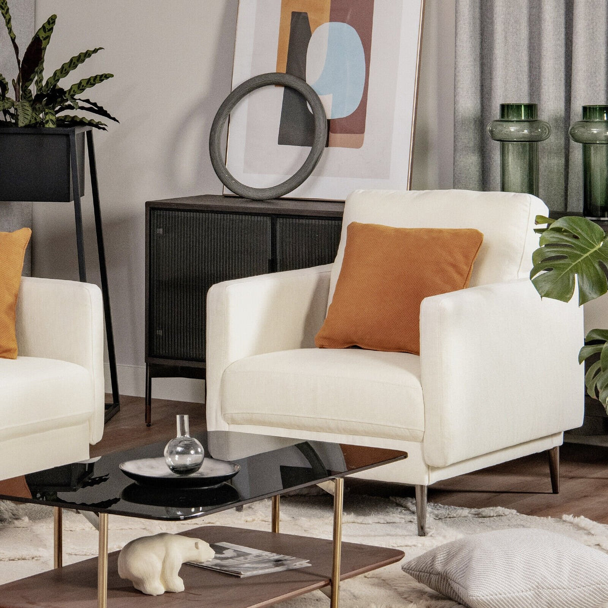 Modern Upholstered Accent Chair with Removable Backrest Cushion-White view 2