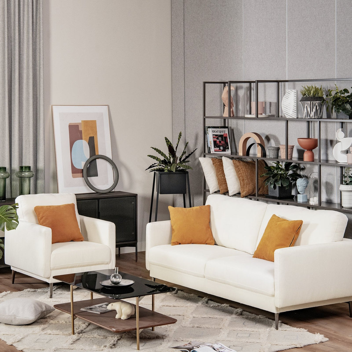 Modern Upholstered Accent Chair with Removable Backrest Cushion-White view 3