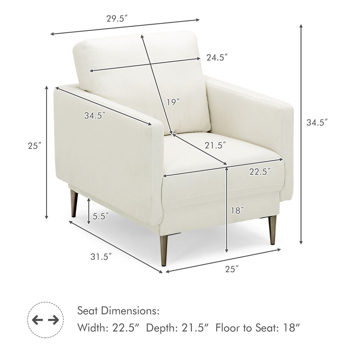 Modern Upholstered Accent Chair with Removable Backrest Cushion-White view 5