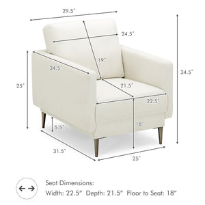 Modern Upholstered Accent Chair with Removable Backrest Cushion-White view 5