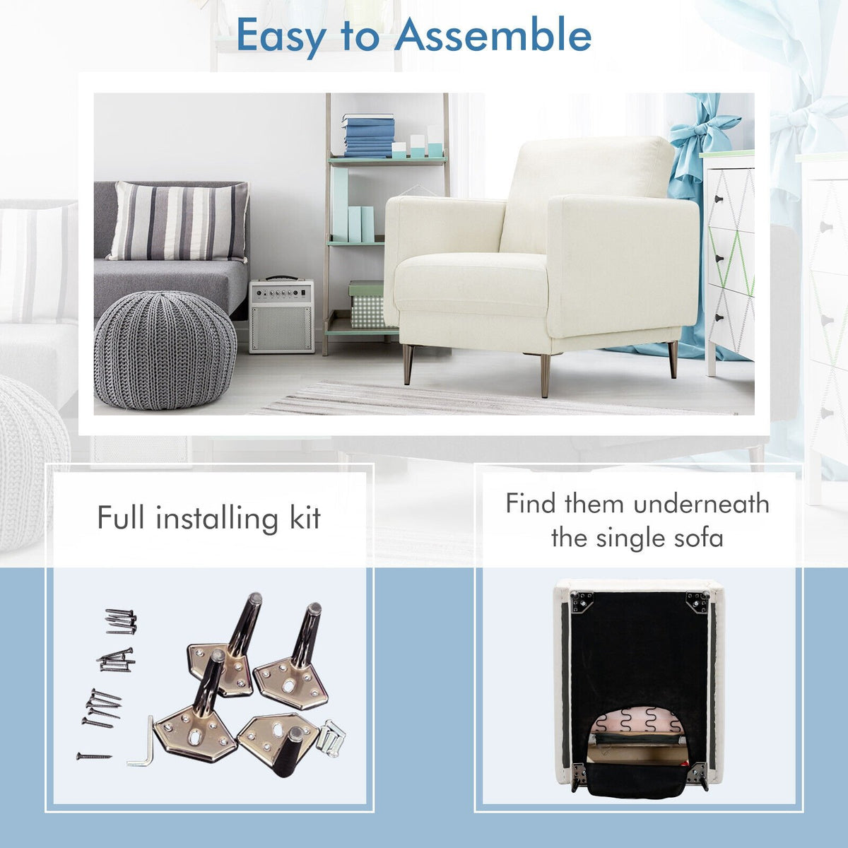 Modern Upholstered Accent Chair with Removable Backrest Cushion-White view 9