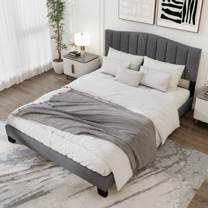 Modern Upholstered Bed Frame with Adjustable Vertical Channel Tufted Headboard-Queen Size view 3