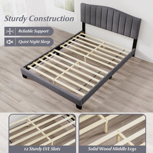 Modern Upholstered Bed Frame with Adjustable Vertical Channel Tufted Headboard-Queen Size view 9