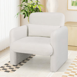 Modern Upholstered Chenille Accent Chair with Removable Lumbar Pillow-White view 3