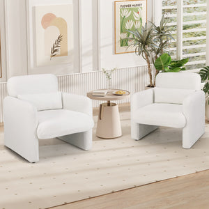 Modern Upholstered Chenille Accent Chair with Removable Lumbar Pillow-White view 5