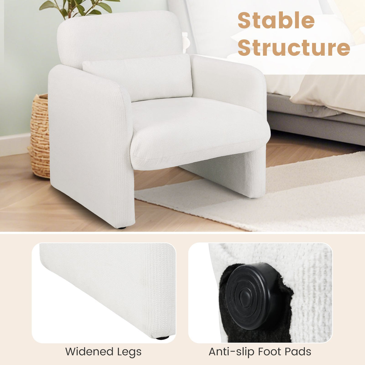 Modern Upholstered Chenille Accent Chair with Removable Lumbar Pillow-White view 8