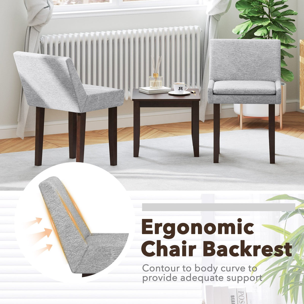 Modern Upholstered Fabric Side Leisure Chair Set of 2-Gray view 7