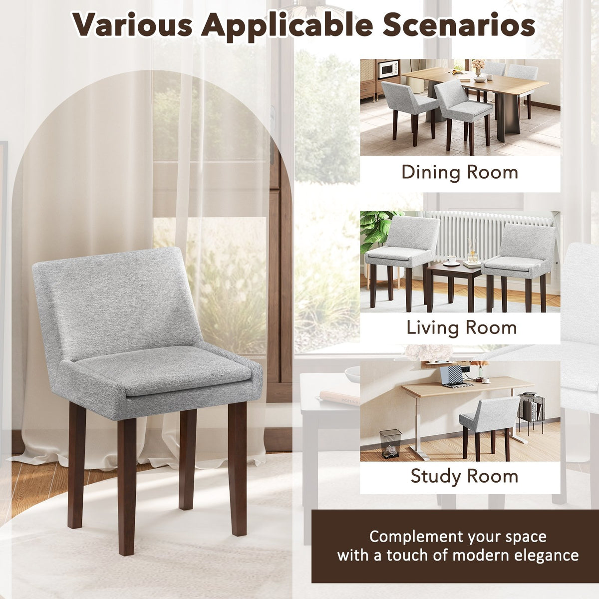 Modern Upholstered Fabric Side Leisure Chair Set of 2-Gray view 8