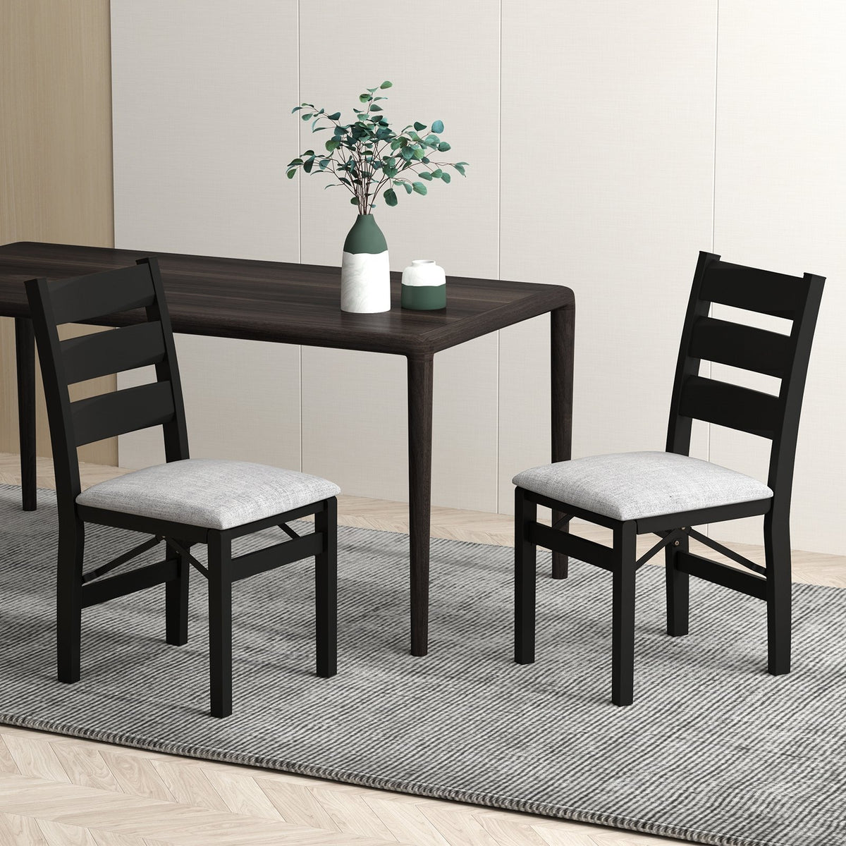 Modern Upholstered Folding Chairs Set of 2 with Comfy Backrest-Black view 2
