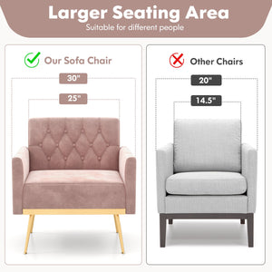 Modern Velvet Accent Chair with Button Tufted Back Golden Metal Legs and Adjustable Foot Pads-Pink view 6