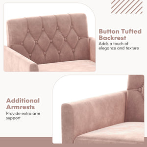 Modern Velvet Accent Chair with Button Tufted Back Golden Metal Legs and Adjustable Foot Pads-Pink view 9