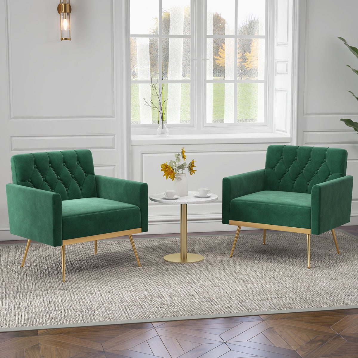 Modern Velvet Accent Chair with Button Tufted Back Golden Metal Legs and Adjustable Foot Pads-Turquoise view 6