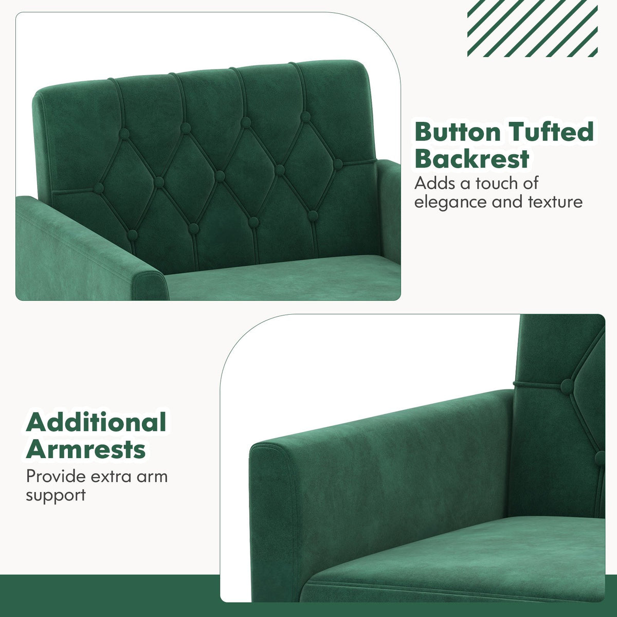 Modern Velvet Accent Chair with Button Tufted Back Golden Metal Legs and Adjustable Foot Pads-Turquoise view 8