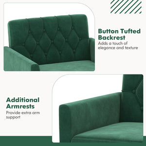 Modern Velvet Accent Chair with Button Tufted Back Golden Metal Legs and Adjustable Foot Pads-Turquoise view 8