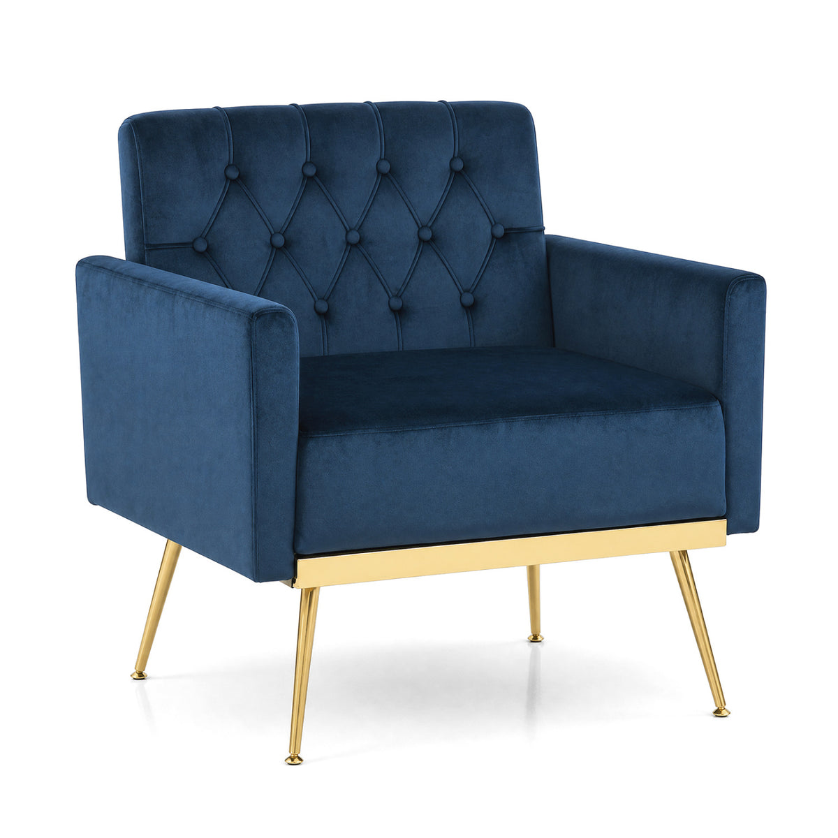 Modern Velvet Upholstered Accent Chair with Button-Tufted Back and Adjustable Feet-Blue