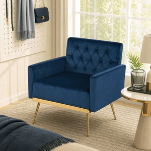 Modern Velvet Upholstered Accent Chair with Button-Tufted Back and Adjustable Feet-Blue view 2