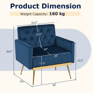 Modern Velvet Upholstered Accent Chair with Button-Tufted Back and Adjustable Feet-Blue view 4