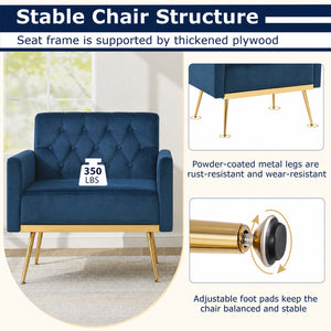 Modern Velvet Upholstered Accent Chair with Button-Tufted Back and Adjustable Feet-Blue view 5