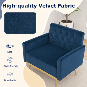 Modern Velvet Upholstered Accent Chair with Button-Tufted Back and Adjustable Feet-Blue view 6