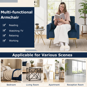 Modern Velvet Upholstered Accent Chair with Button-Tufted Back and Adjustable Feet-Blue view 7