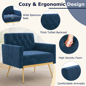 Modern Velvet Upholstered Accent Chair with Button-Tufted Back and Adjustable Feet-Blue view 8