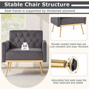 Modern Velvet Upholstered Accent Chair with Button-Tufted Back and Adjustable Feet-Gray view 5