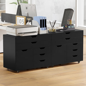 Modern Vertical 5-Drawer Mobile Chest with Door 5 Casters-Black view 6