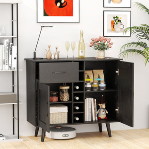 Modern Wine Bar Buffet Cabinet with 6-Bottle Wine Rack-Black view 6