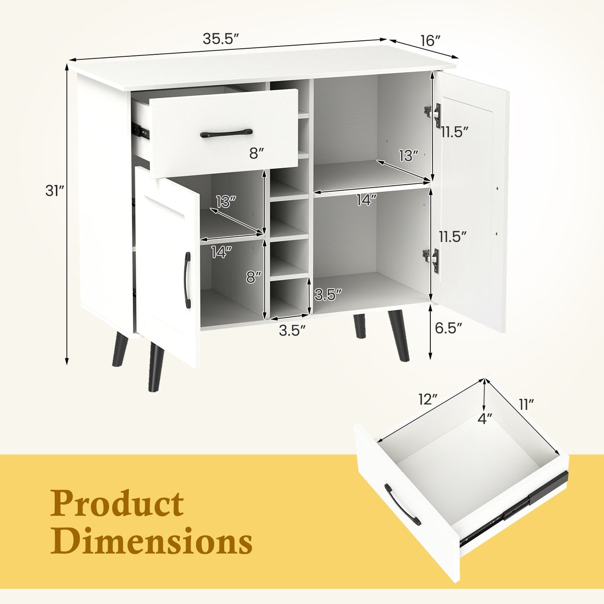Modern Wine Bar Buffet Cabinet with 6-Bottle Wine Rack-White view 5