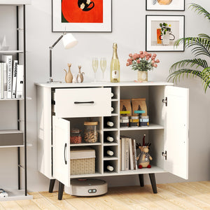 Modern Wine Bar Buffet Cabinet with 6-Bottle Wine Rack-White view 6