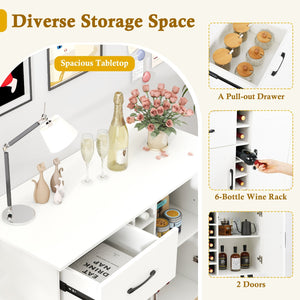 Modern Wine Bar Buffet Cabinet with 6-Bottle Wine Rack-White view 7