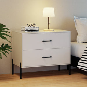 Modern Wooden 2-Drawer Nightstand with Metal Legs and Handles-White view 2