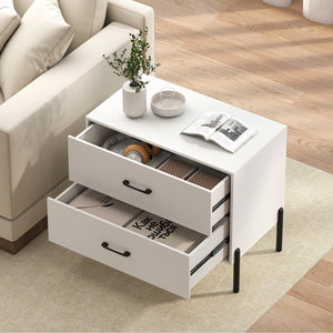 Modern Wooden 2-Drawer Nightstand with Metal Legs and Handles-White view 3