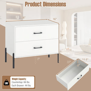 Modern Wooden 2-Drawer Nightstand with Metal Legs and Handles-White view 5
