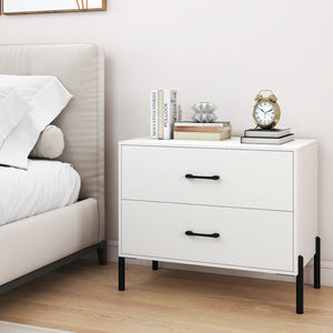Modern Wooden 2-Drawer Nightstand with Metal Legs and Handles-White view 6