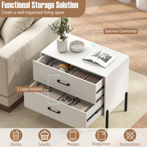 Modern Wooden 2-Drawer Nightstand with Metal Legs and Handles-White view 7