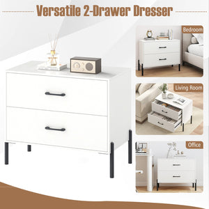 Modern Wooden 2-Drawer Nightstand with Metal Legs and Handles-White view 8