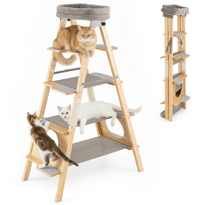 Modern Wooden Cat Tree Foldable Cat Climbing Furniture-Gray