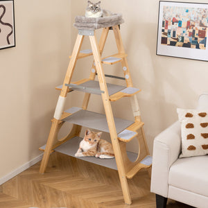 Modern Wooden Cat Tree Foldable Cat Climbing Furniture-Gray view 3