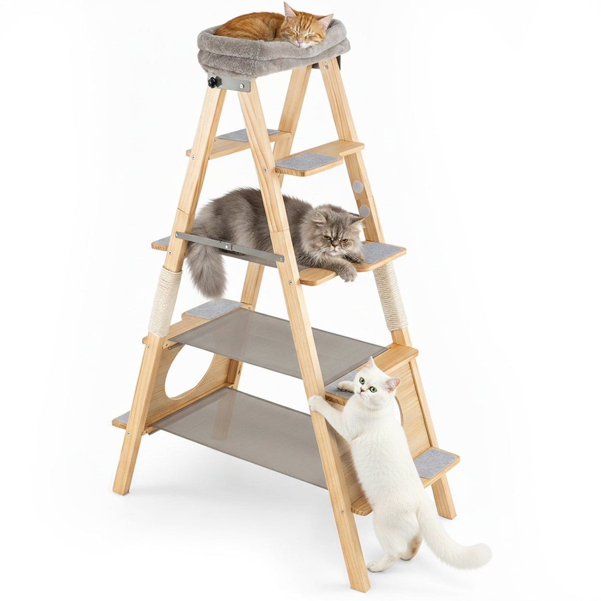 Modern Wooden Cat Tree Foldable Cat Climbing Furniture-Gray view 4