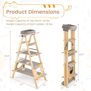 Modern Wooden Cat Tree Foldable Cat Climbing Furniture-Gray view 5