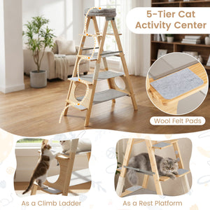 Modern Wooden Cat Tree Foldable Cat Climbing Furniture-Gray view 9