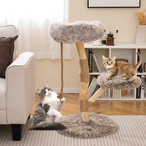 Modern Wooden Cat Tree Tower with Perch and Natural Jute Scratching Posts-Brown view 2