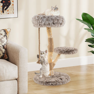 Modern Wooden Cat Tree Tower with Perch and Natural Jute Scratching Posts-Brown view 3