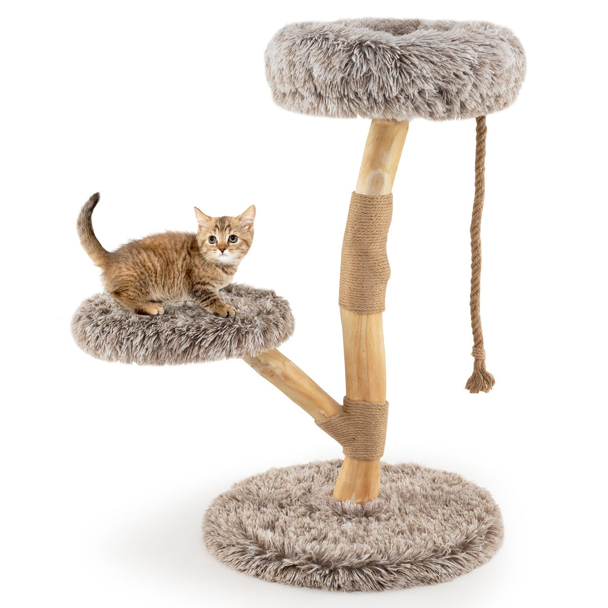Modern Wooden Cat Tree Tower with Perch and Natural Jute Scratching Posts-Brown view 4