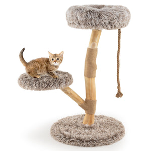 Modern Wooden Cat Tree Tower with Perch and Natural Jute Scratching Posts-Brown view 4