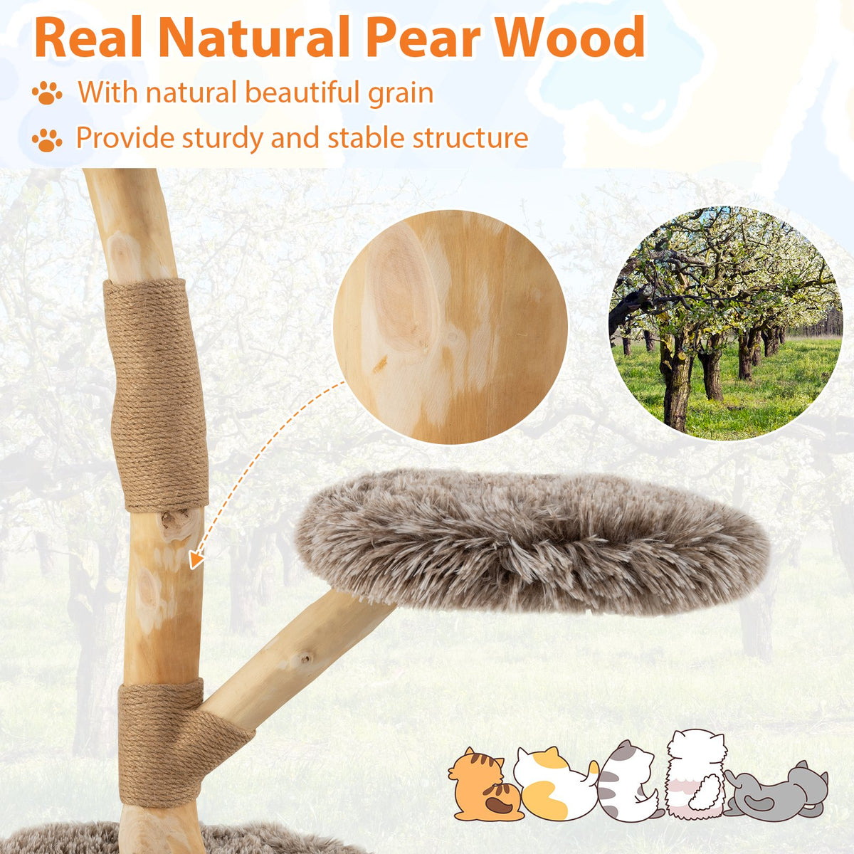 Modern Wooden Cat Tree Tower with Perch and Natural Jute Scratching Posts-Brown view 6