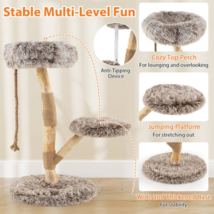 Modern Wooden Cat Tree Tower with Perch and Natural Jute Scratching Posts-Brown view 7